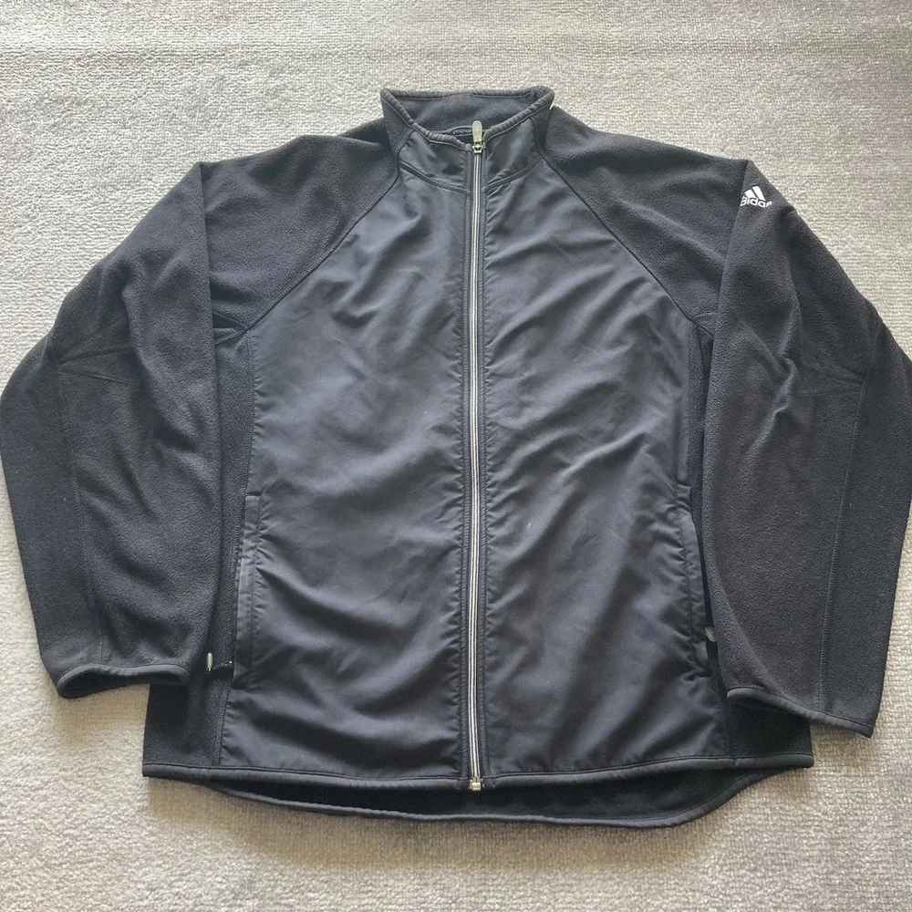 Adidas Golf Full Zip Fleece‎ Jacket Mens Large Black Lightweight